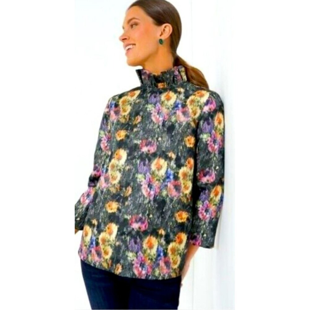 Tuckernuck‎ Women's XXL Midnight Primrose Jacquard Blouse Bow NWT - Picture 8 of 9